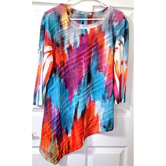 Jess & Jane Women's M Multicolor Long Sleeve Hi-Lo Hem Round Neck - Picture 1 of 8